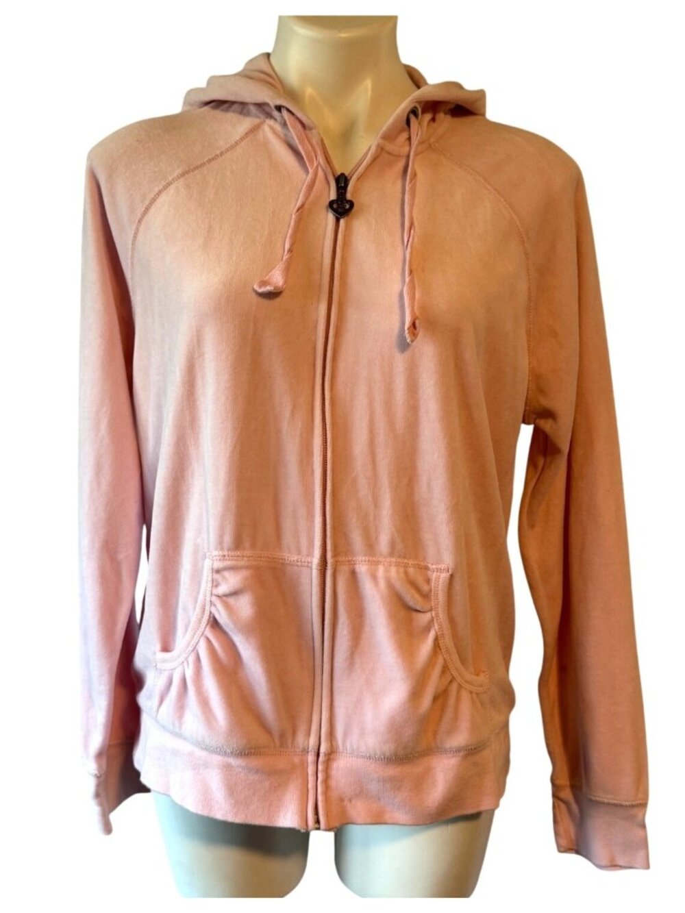Light Pink Full-Zip Hoodie Raglan Sleeves Cotton Blend - XL